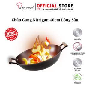 Chảo gang La gourmet Nitrigan 40cm lòng sâu-399434  (Tặng kèm sạn inox La gourmet - 356628)